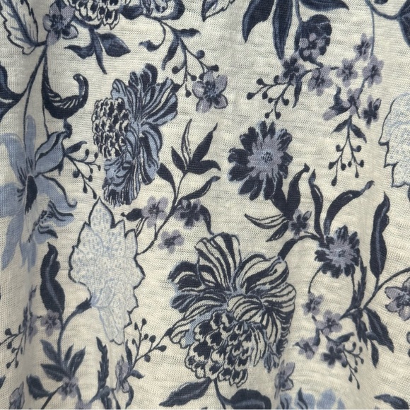 RACHEL ZOE 100% Linen Floral Knit Tunic Tee V-Neck Top 3/4 Sleeves Blue White - Picture 3 of 16